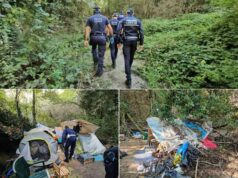 Intervento della Polizia locale di Bologna su insediamento abusivo al Parco Carlo Urbani