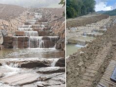 Ricostruzione post alluvione. I nuovi muri di sostegno danno vita a piccole e suggestive cascate