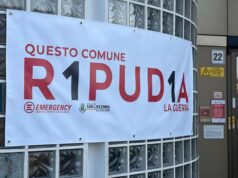 San Lazzaro ripudia la guerra: esposto uno striscione in Mediateca