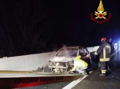 Autovettura a fuoco la scorsa notte in A14