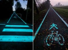 Castelnuovo, segnaletica fotoluminescente su un tratto della ciclabile Modena-Vignola